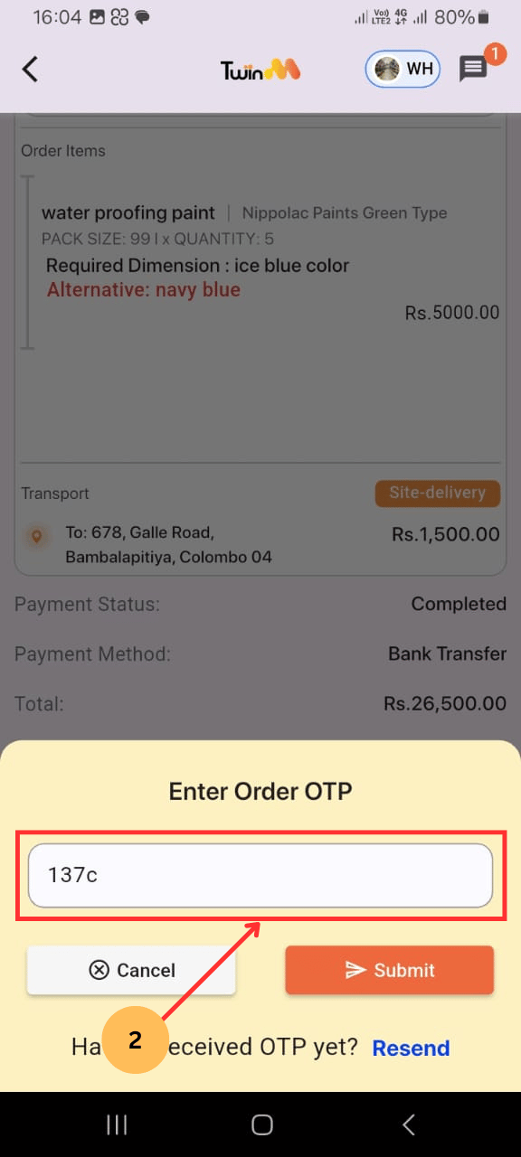 web customer otp