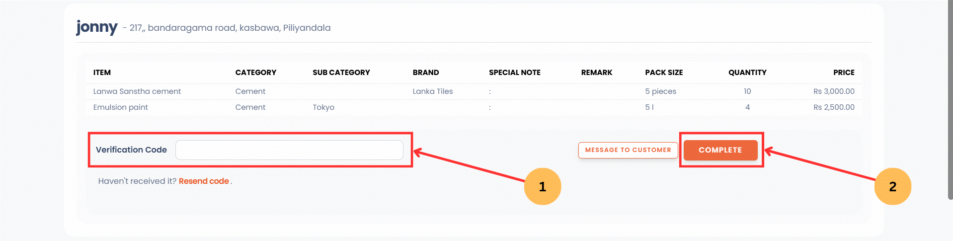 web customer order
