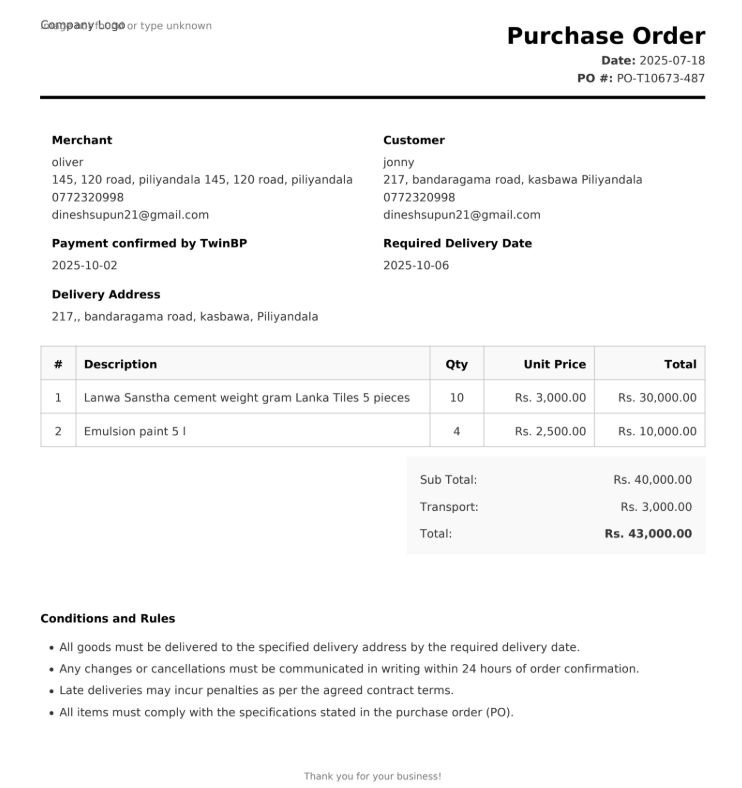 web customer order