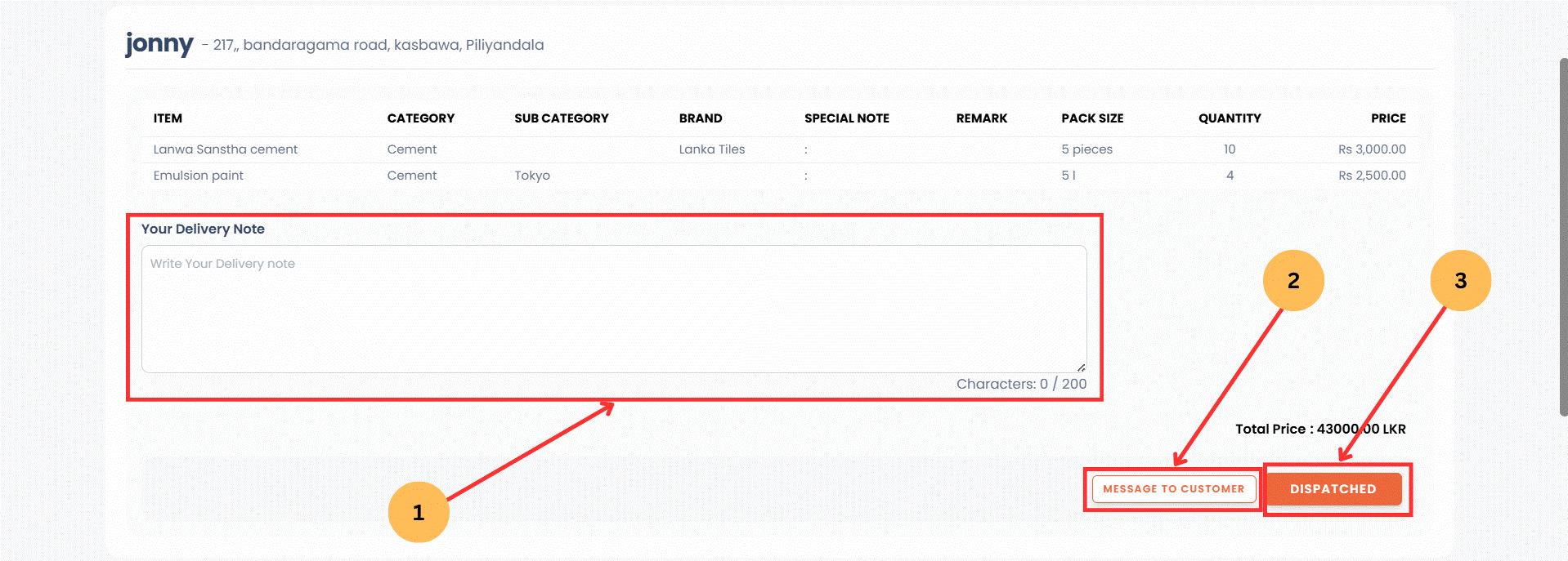 web customer order