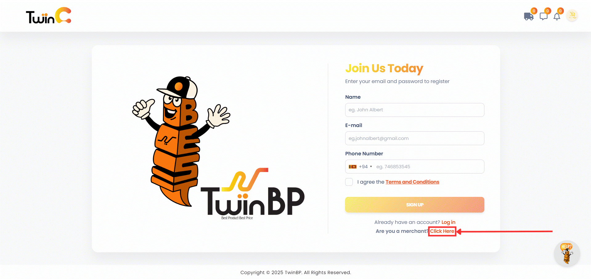 web customer sign-up