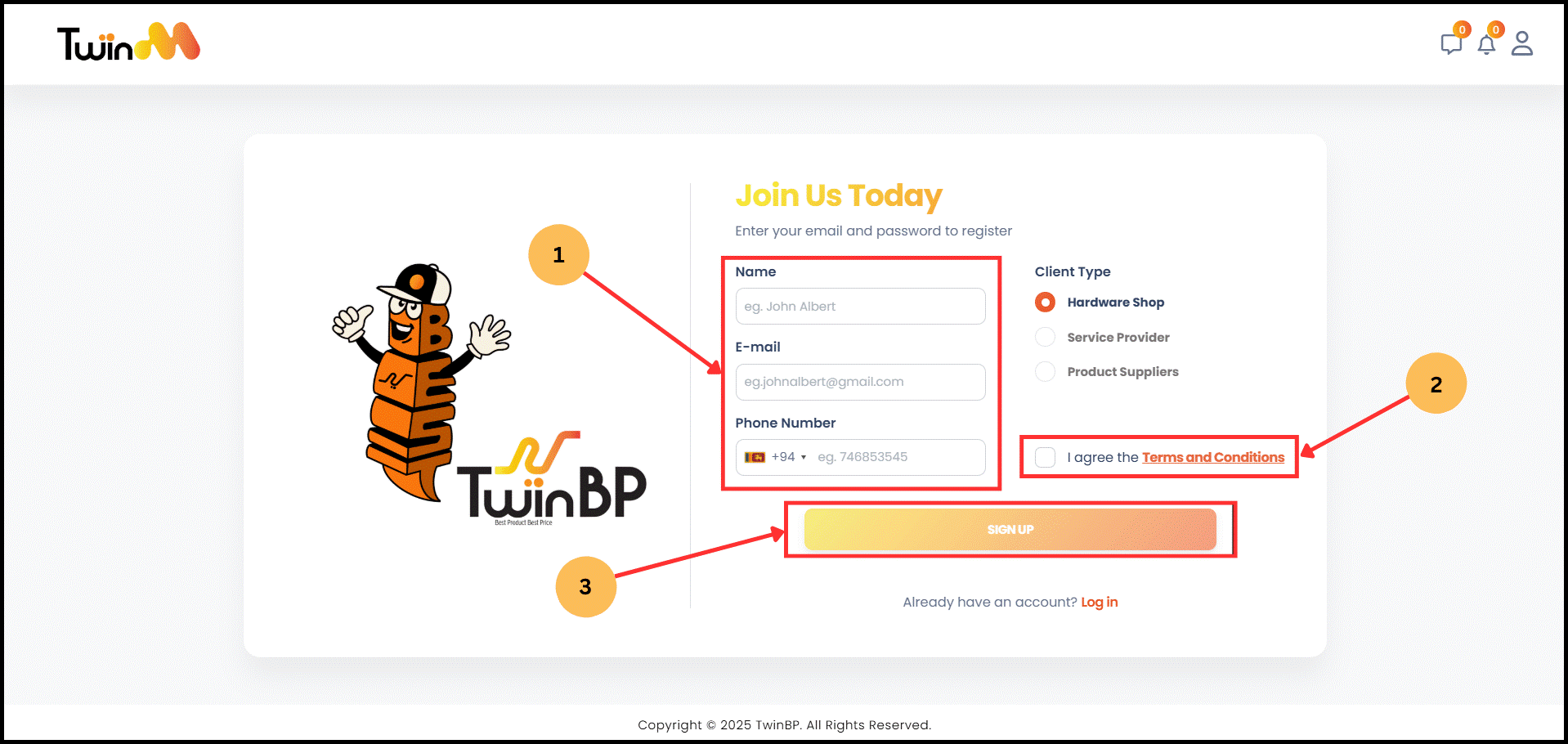 web customer sign-up